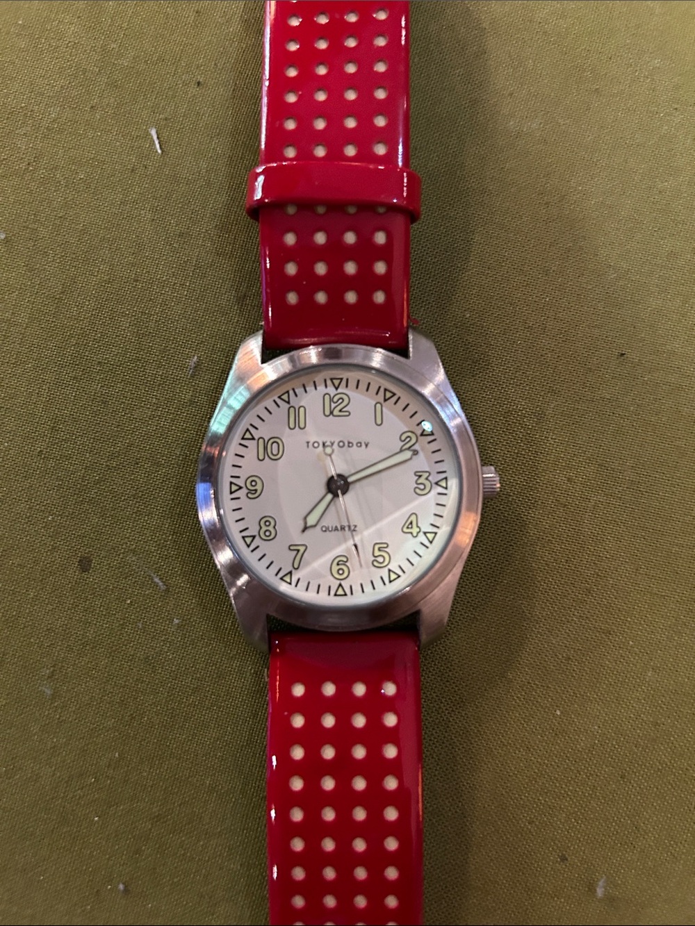TOKYObay Red Perforated Silicone Strap Round Watch